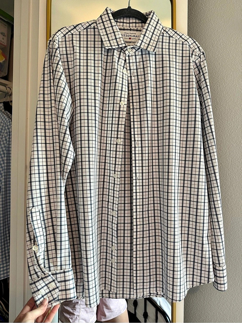 Mizzen+Main Leeward Dress Shirt Plaid White & Blue Large